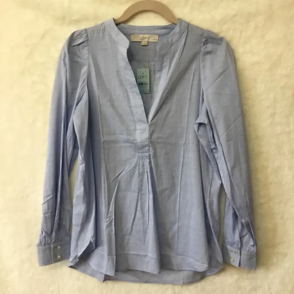 Loft Blue Pintucked Pleated Tunic Shirt - Picture 10 of 11